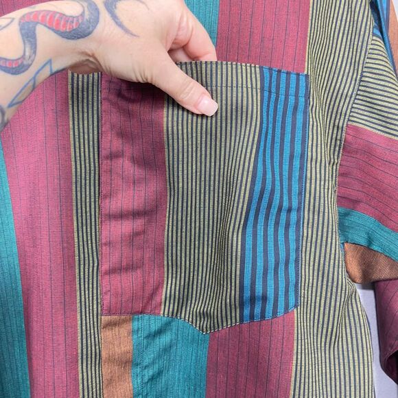 Vintage 80s Ted Sollod Blouse Size 14‎ Button Up Stripe Artsy Indie Modest Top - Picture 6 of 14